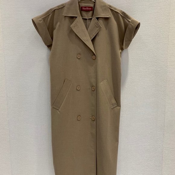 Maxmara Double-Breasted Belted Wool Blend Trench Coat Dress with Notched Collar - Picture 4 of 9